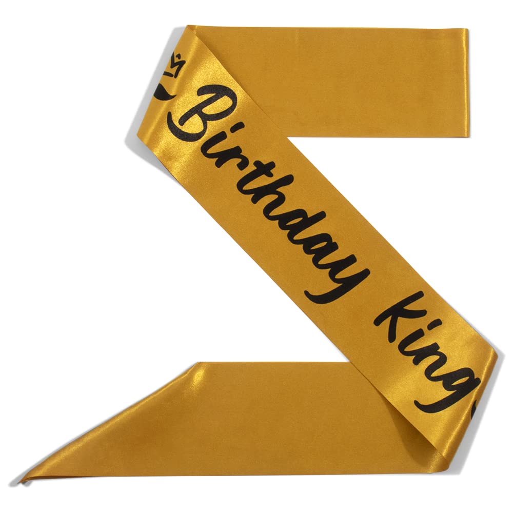 Party to Be Birthday King Sash Gold 3.15" Wide x 35" Long from Shoulder to Hip