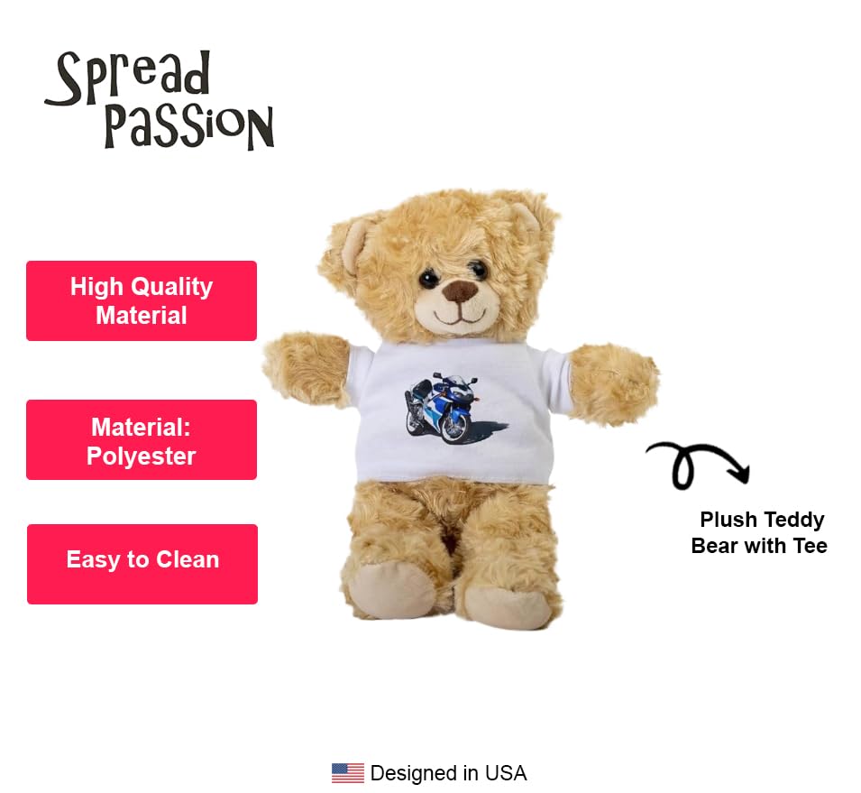 SpreadPassion Motorcycle Teddy Bear, Gift Stuffed Animal, Plush Teddy Bear with Tee, Welcoming Baby Gift, Gift for Her, Gift for Newborn, Cute Birthday Christmas Basket Gift Idea