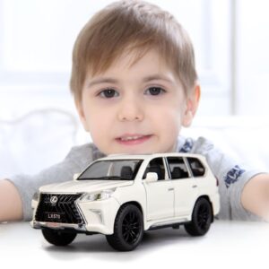 BDTCTK 1/32 Compatible for Lexus LX570 Off-Road in Luxury SUV Model Car, Zinc Alloy Pull Back Toy car with Sound and Light for Kids Boy Girl Gift(White)