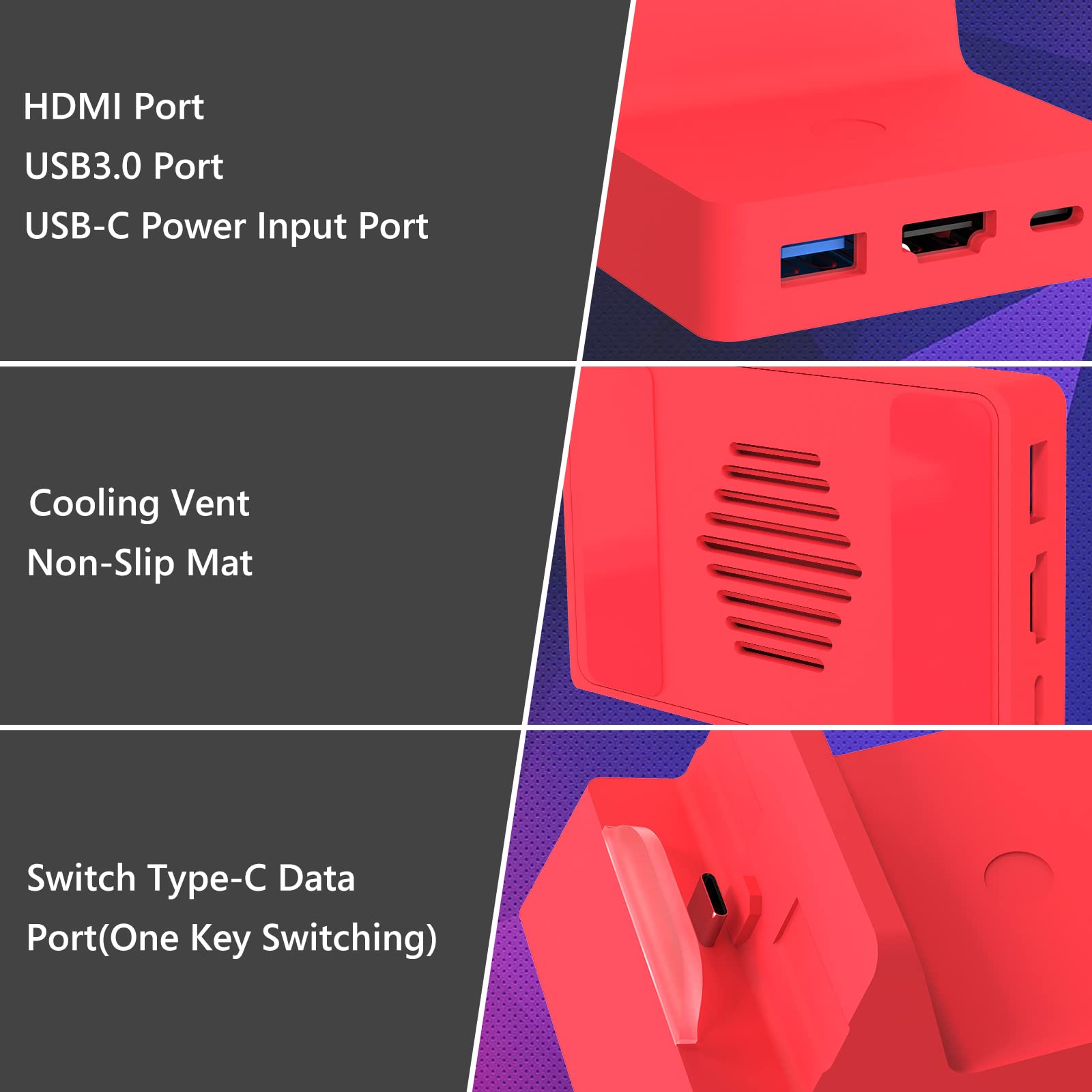 Geekria TV Docking Station Compatible with Nintendo Switch/Switch OLED Portable Replacement TV Dock Switch Docking Station Game Accessories with 4K HDMI, USB 3.0 Ports