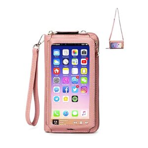 kakkoii touch screen phone bag, crossbody cell phone purses for women, leather clutch bag, multi card organizer, shoulder handbag wallet(pink)