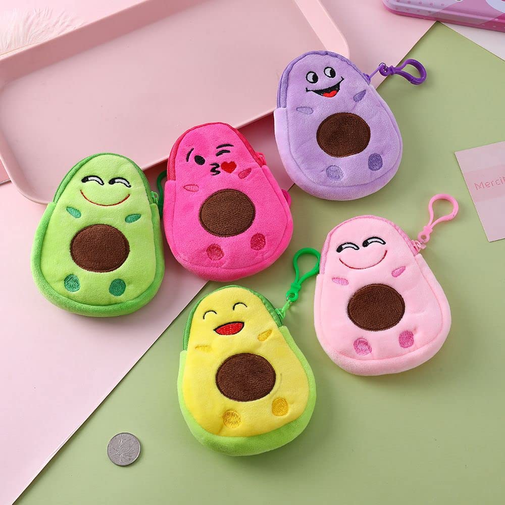 Wallet, Mini Key Case Bags, Kawaii Money Pouch, Cartoon Avocado Plush Purse, Funny Coin Bag, Lovely Wallet for Kids Girls(Pink)