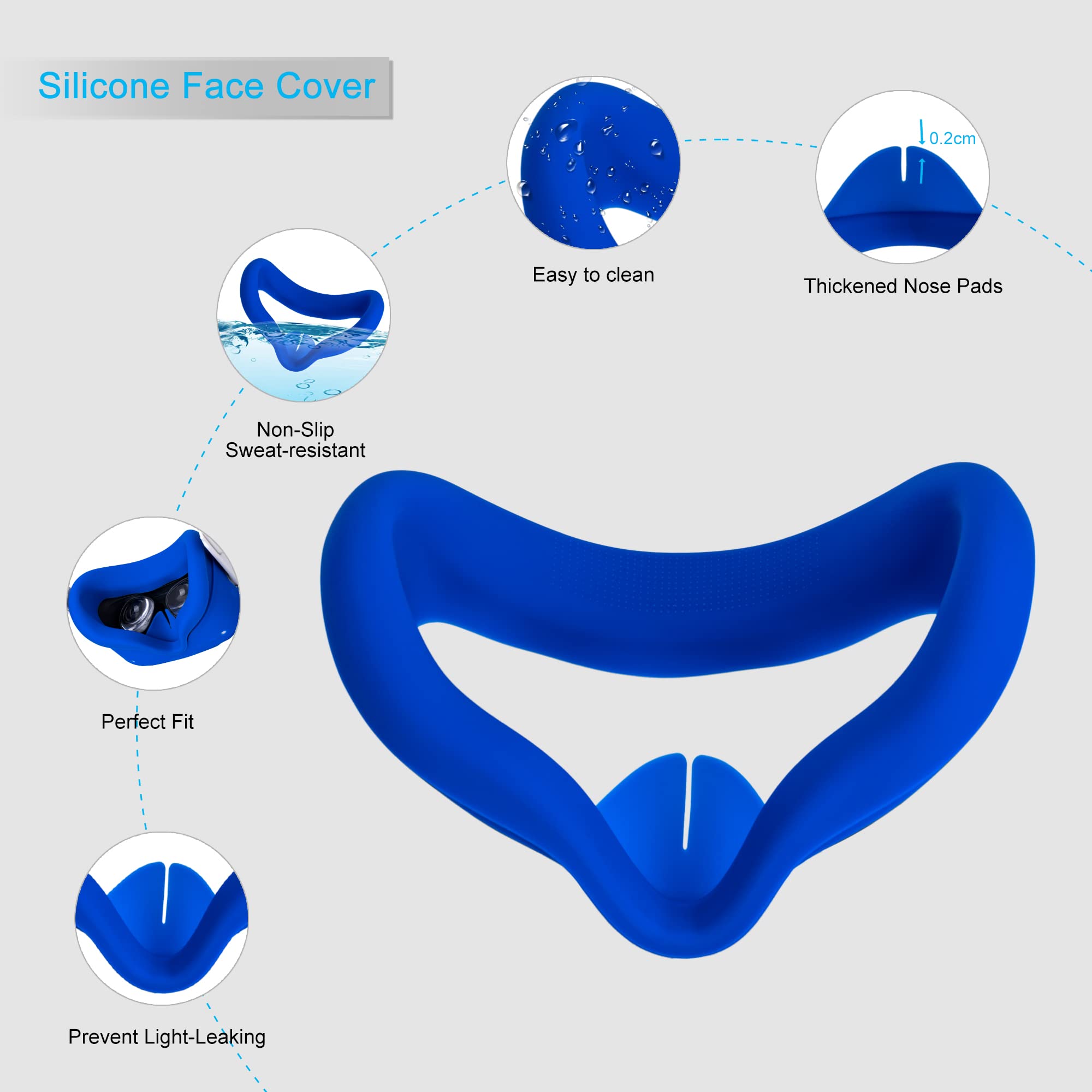 for Meta Quest 2 Accessories, Quest 2 Silicone face Cover, VR Shell Cover,Quest 2 Touch Controller Grips Cover,Protective Lens Cover,Halo Controller Protector (Blue)