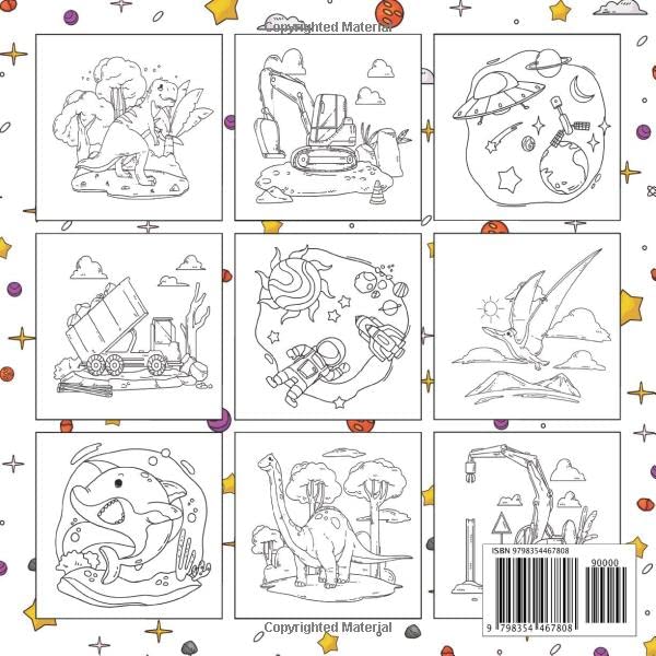 Coloring Book for Boys: Ages 4-8 | Dinosaurs, Diggers, Trucks, Spaceships and Much More!