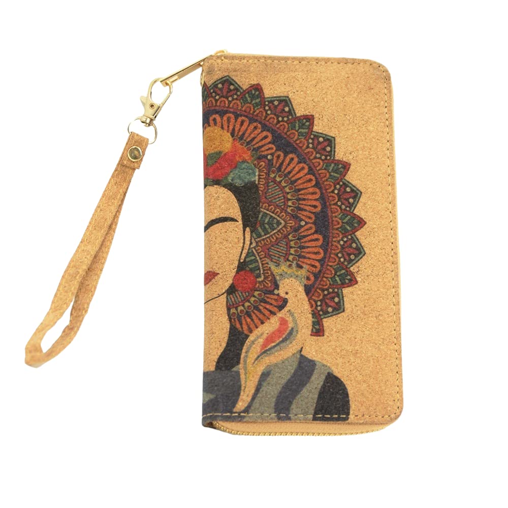 Soul Living Creations Frida Kahlo Cork Vegan Wristlet Wallet Mexican Art Design (BLUE)