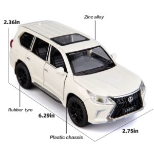 BDTCTK 1/32 Compatible for Lexus LX570 Off-Road in Luxury SUV Model Car, Zinc Alloy Pull Back Toy car with Sound and Light for Kids Boy Girl Gift(White)