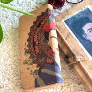 Soul Living Creations Frida Kahlo Cork Vegan Wristlet Wallet Mexican Art Design (BLUE)