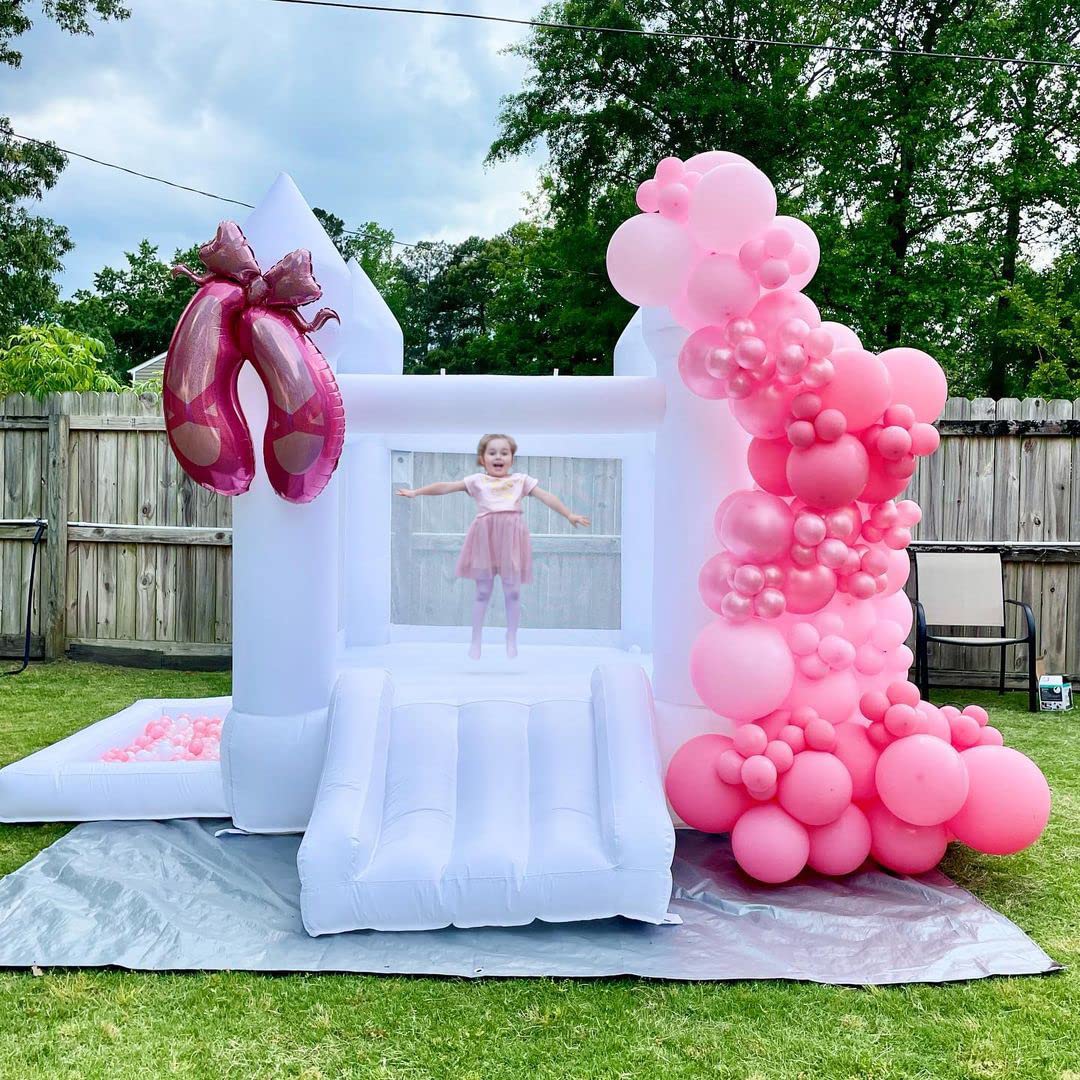 White Bounce House, Castle Theme Kids Inflatable Trampoline with UL Blower, Durable and Easy to Set up, Safe and Fun for Active Kids.