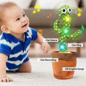 Dancing Cactus Mimicking Toy | Talking Singing Plush Doll | USB Charging | for Babies and Toddlers | Repeats What You Say | 120 Songs Built-in | LED Light Up | English & Spanish