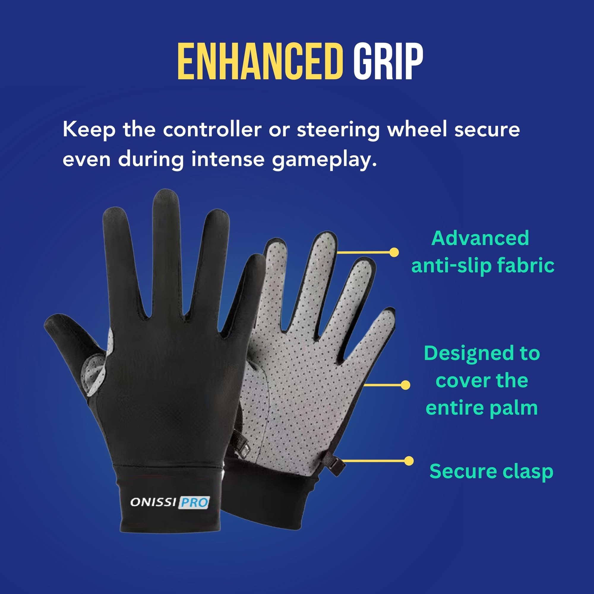 ONISSI Pro Gaming Gloves for Sweaty Hands | Sim Racing Gloves|Full Finger Gamer Gloves for Grip PS4/ PS5/Xbox/PC/VR/Sim Racer