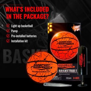 Wave Runner Glow in The Dark Basketball -Official Size 7 Light Up Toys for Night Ball Games, Regulation Size, Tap Activated - Ideal Glow Basketball Gifts and Toy Basketball (Orange w/Cracks)