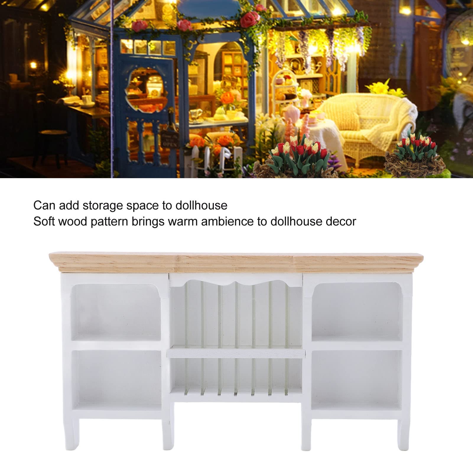 1/12 Miniatura Storage Cabinet Wall, 2 colors, Mounted Hand Painted Dollhouse Cupboard Crafted Mini Shelf(White)