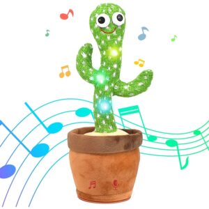 Dancing Cactus Mimicking Toy | Talking Singing Plush Doll | USB Charging | for Babies and Toddlers | Repeats What You Say | 120 Songs Built-in | LED Light Up | English & Spanish