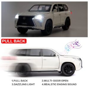 BDTCTK 1/32 Compatible for Lexus LX570 Off-Road in Luxury SUV Model Car, Zinc Alloy Pull Back Toy car with Sound and Light for Kids Boy Girl Gift(White)