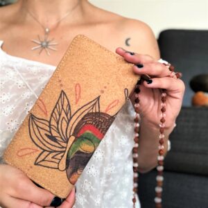 Soul Living Creations Buddha Cork Vegan Wristlet Wallet - Spiritual Design- rooom for credit cards, coins & bills and cellphone