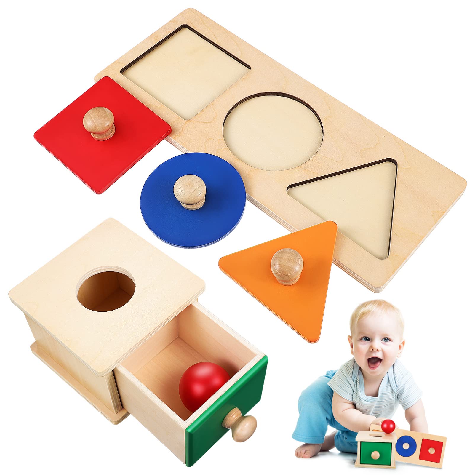 Kisangel Toddler Toys Infant Toys Stacking Puzzle 1 Set Object Permanence Box Wooden Peg Puzzles Preschool Learning for Infant Stacking Puzzle Wooden Toys Baby Toys