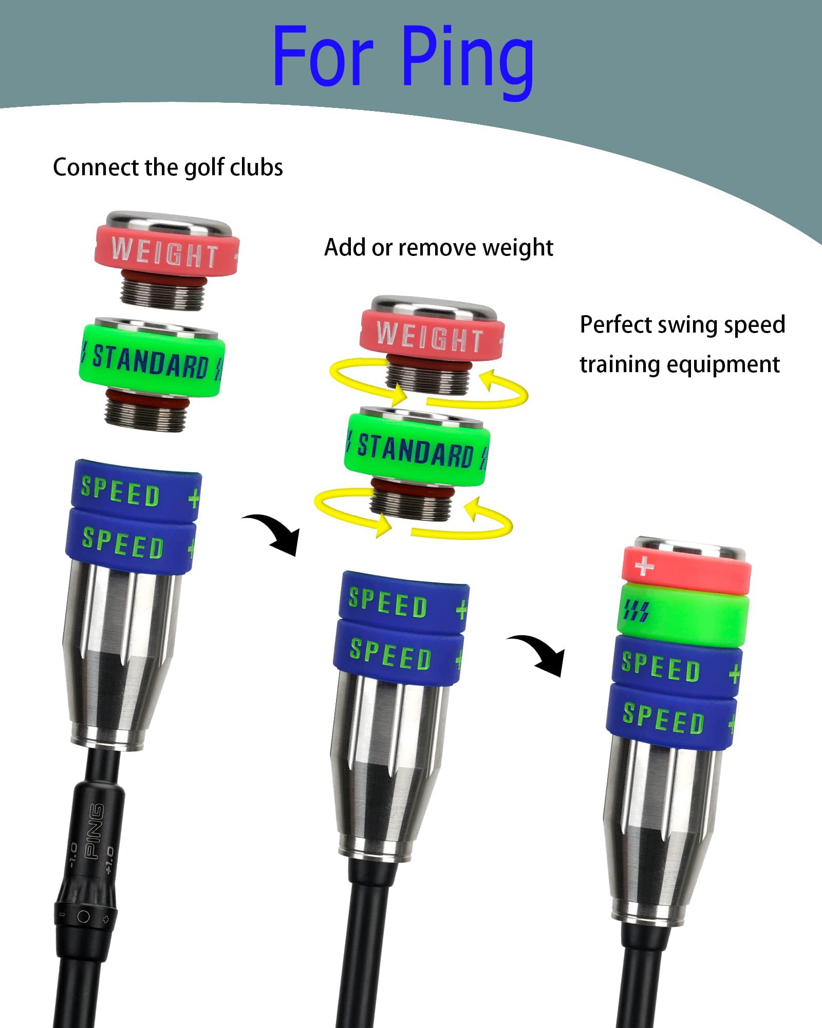 Big Crazy Golf Swing Speed Trainer Adjustable, Golf Training Equipment Three Weight Configuration Options, Golf Tempo Training Aids Connect Your Golf Clubs for Ping