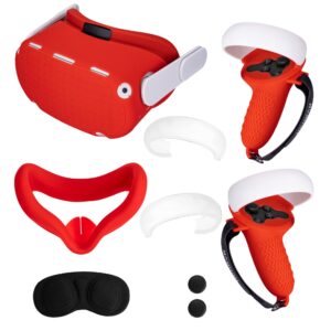 for Meta Quest 2 Accessories, Quest 2 Silicone face Cover, VR Shell Cover,Quest 2 Touch Controller Grips Cover,Protective Lens Cover,Halo Controller Protector (Red)