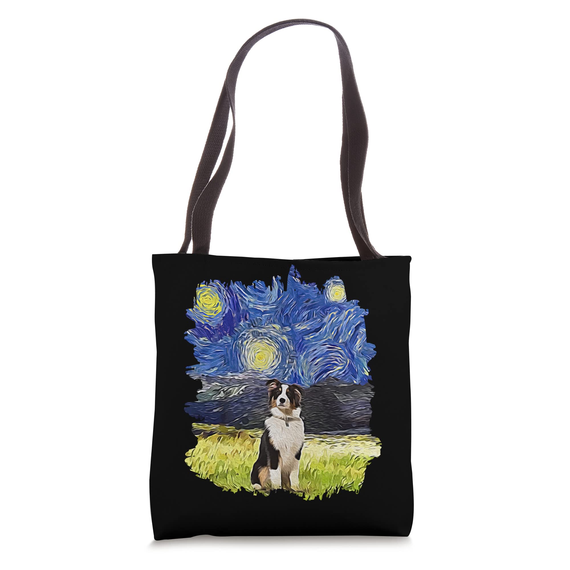 Starry Night Impressionist - Dog Art Australian Shepherd Tote Bag