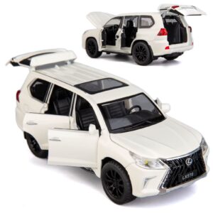 BDTCTK 1/32 Compatible for Lexus LX570 Off-Road in Luxury SUV Model Car, Zinc Alloy Pull Back Toy car with Sound and Light for Kids Boy Girl Gift(White)