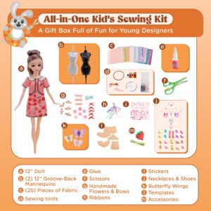 Cate Craft Fashion Design Sewing Kit for Girls Ages 6-12 with Doll, Mannequins, Fabrics, Tools