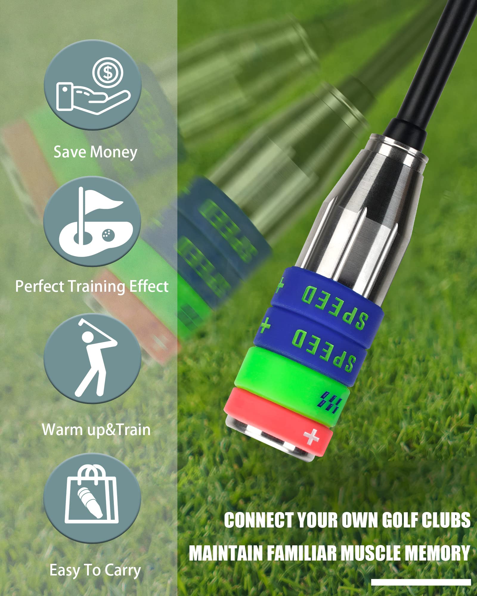 Big Crazy Golf Swing Speed Trainer Adjustable, Golf Training Equipment Three Weight Configuration Options, Golf Tempo Training Aids Connect Your Golf Clubs for Ping