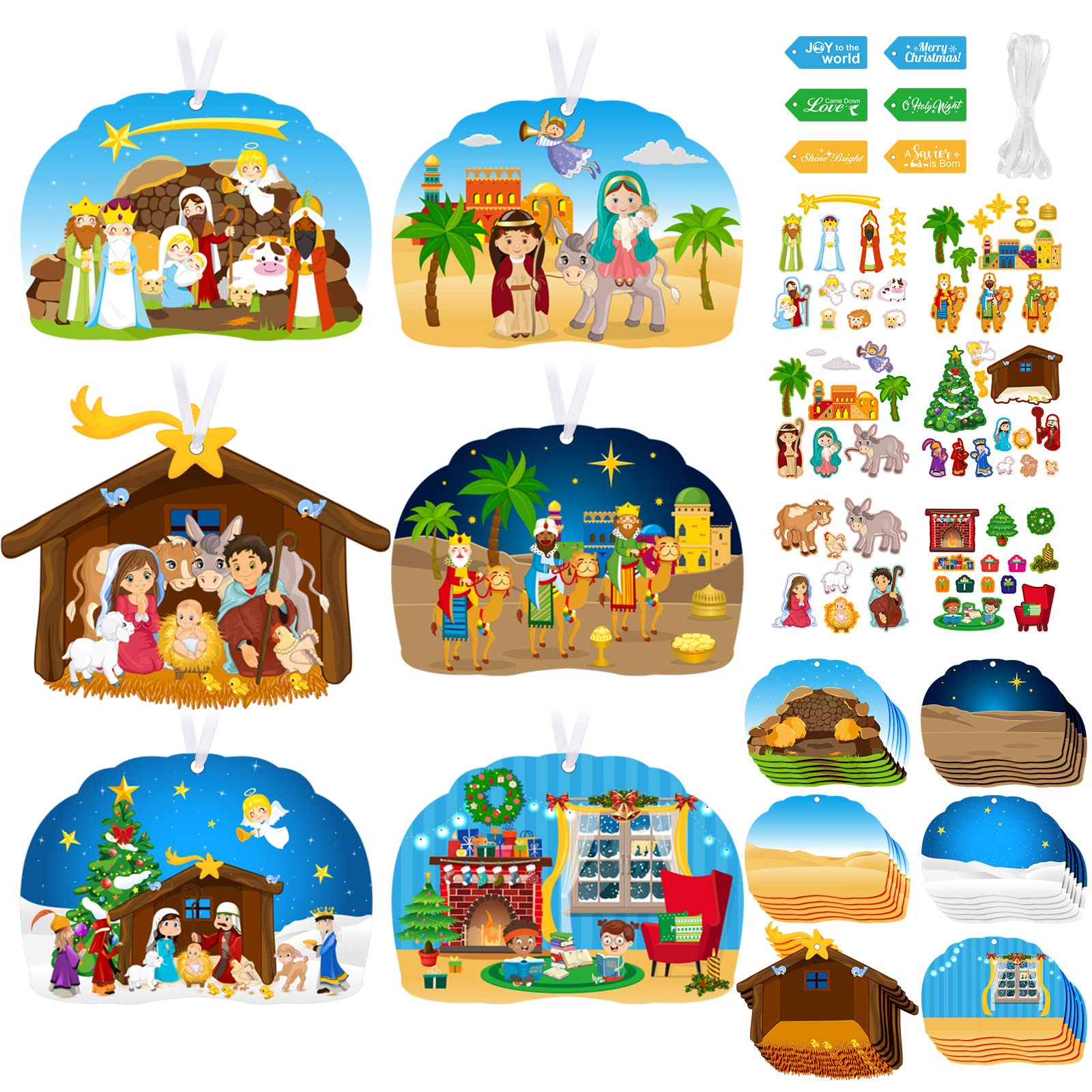 Funrous 36 Pack Make a Nativity Scene Christmas Nativity Craft Kits Nativity Scene Hanging Ornaments Religious Christian Craft Kits for Holy Night Christian Religious Party Supplies 6 Styles