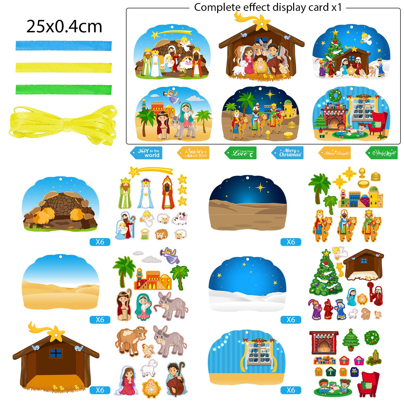 Funrous 36 Pack Make a Nativity Scene Christmas Nativity Craft Kits Nativity Scene Hanging Ornaments Religious Christian Craft Kits for Holy Night Christian Religious Party Supplies 6 Styles