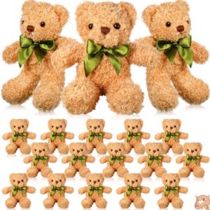 HyDren 18 Pack Bear Stuffed Animal Bulk 10 Inch Small Plush Stuffed Bears Toy with Bow Tie for Baby Shower Birthday Party Favors(Light Brown)