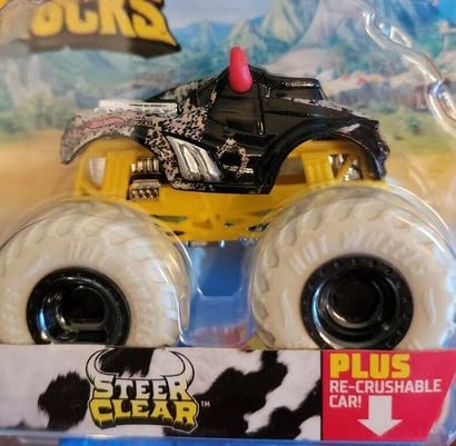 Monster Trucks Steer Clear with recrushable car 67/75, 1:64 Scale diecast Truck (Black/White)