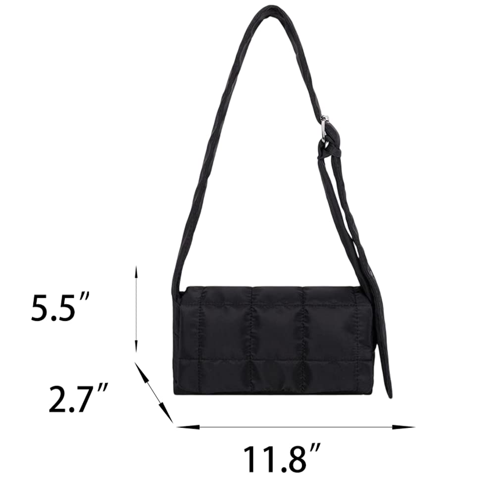 KAOBIO Cotton Padded Cassette Crossbody Bag Puffer Woven Shoulder Bag Puffy Down Knitting Handbag Nylon Y2k Trendy Purse (Black)