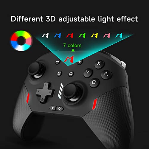 AKNES Switch Pro Controller for Nintendo Switch/Switch Lite/Switch OLED,Wireless Switch Controller with LED Color Light,Macro Programmable Buttons,Turbo,Vibration, Gamepads for PC,Android, IOS - Black