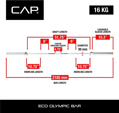 CAP Barbell Olympic 7 ft Bar 44 lb, 28mm Grip Diameter, Chrome - New Version (OBIS-85C)