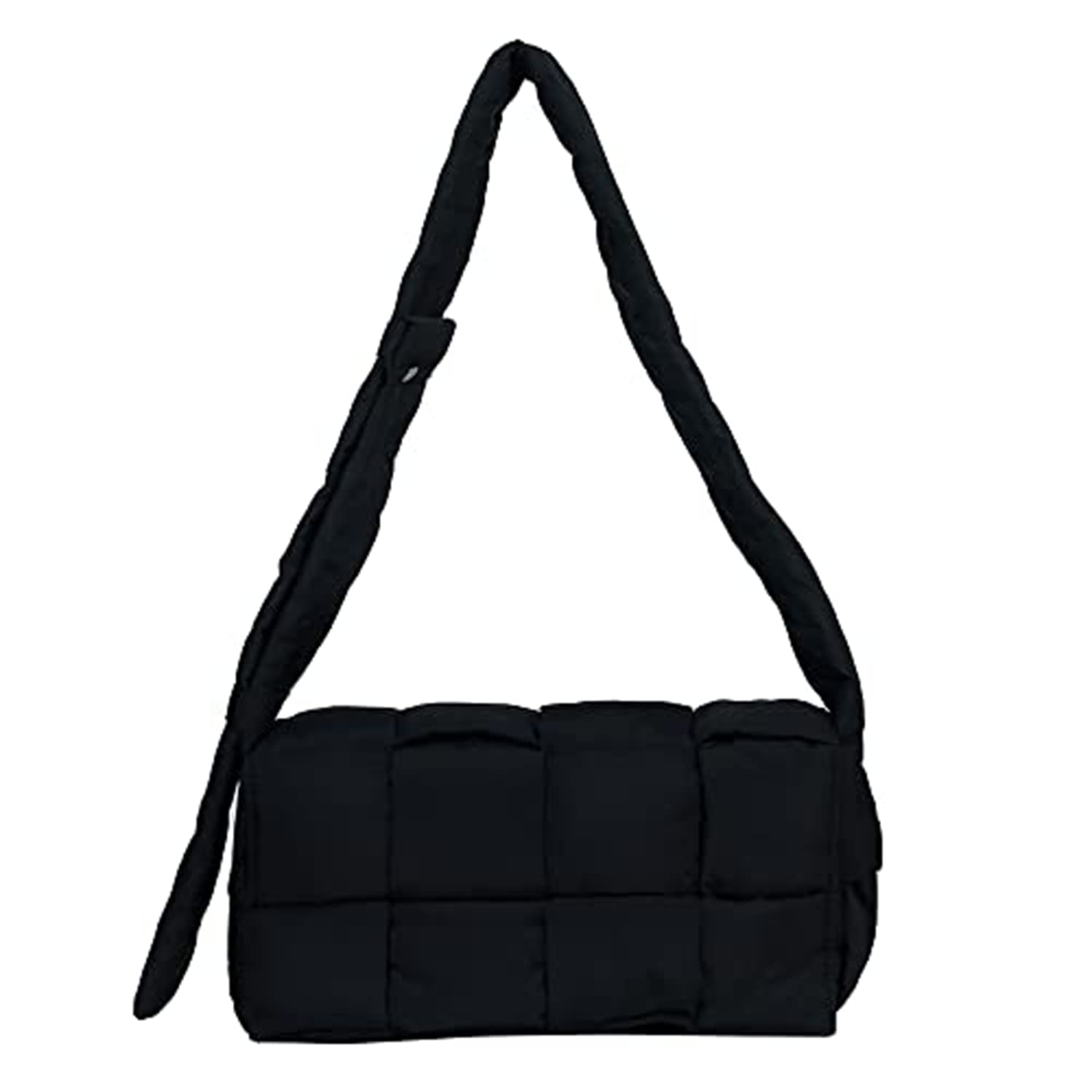 KAOBIO Cotton Padded Cassette Crossbody Bag Puffer Woven Shoulder Bag Puffy Down Knitting Handbag Nylon Y2k Trendy Purse (Black)