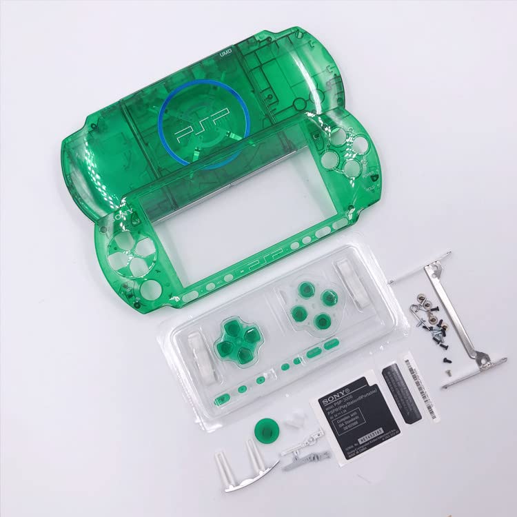 JMXLDS New Replacement PSP 3000 Full Housing Shell Cover with Buttons Screws Set - Clear Green