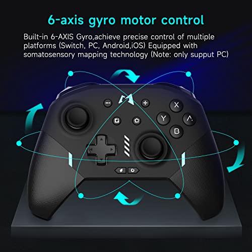 AKNES Switch Pro Controller for Nintendo Switch/Switch Lite/Switch OLED,Wireless Switch Controller with LED Color Light,Macro Programmable Buttons,Turbo,Vibration, Gamepads for PC,Android, IOS - Black