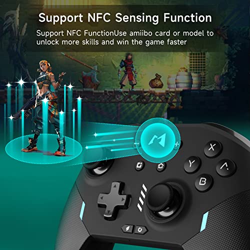 AKNES Switch Pro Controller for Nintendo Switch/Switch Lite/Switch OLED,Wireless Switch Controller with LED Color Light,Macro Programmable Buttons,Turbo,Vibration, Gamepads for PC,Android, IOS - Black