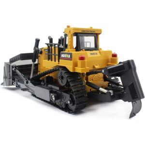 QIYHBVR Remote Control Bulldozer RC 1/16 Full Functional Construction Vehicle, 2.4Ghz 9 Channel Dozer Front Loader Toy with Light and Sound for Kids Age 6, 7, 8, 9, 10 and Up Years Old