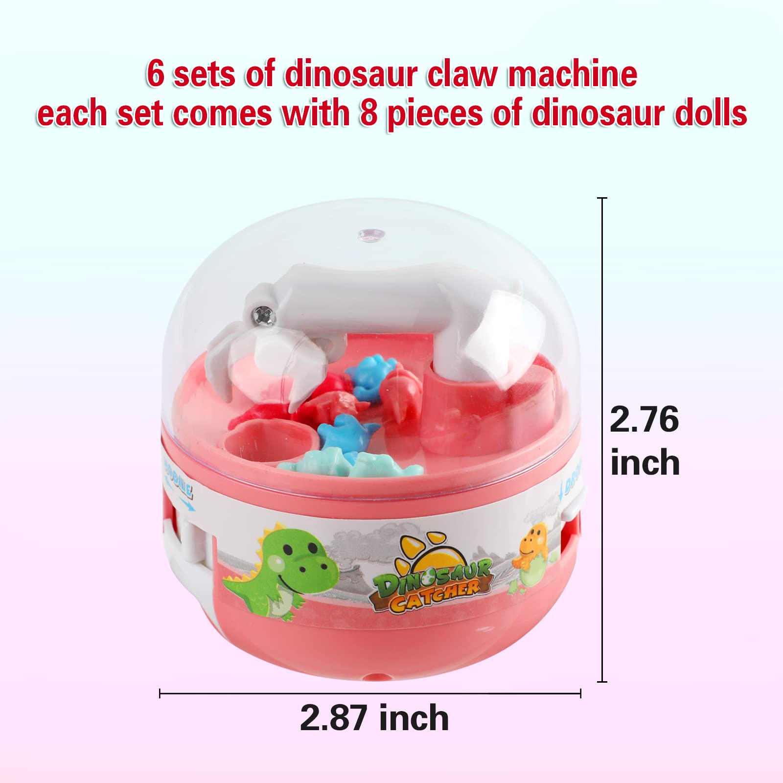 6 pcs Mini Claw Machine, Tiny Dinosaur Toy Claw Machine for Kids Miniature Hand Claw Machine Set with 48 pcs Mini Dinosaur Toys Small Arcade Game Birthday Gift Pinata Party Favors for Boy Girl 8-12