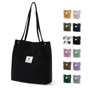 TELLUMO Fashion Corduroy Tote Bag Cow Print Bag Purses for Women Teen Girls with Inner Pocket (Black)