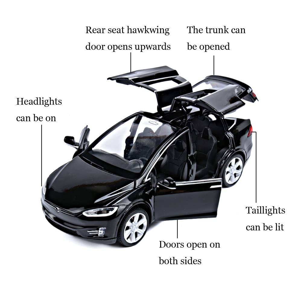 1/32 Model x Metal Die Casting Toy Car for 3 to 12 Year Old Boy Pull Back Car Toy with Sound and Lights (Black)