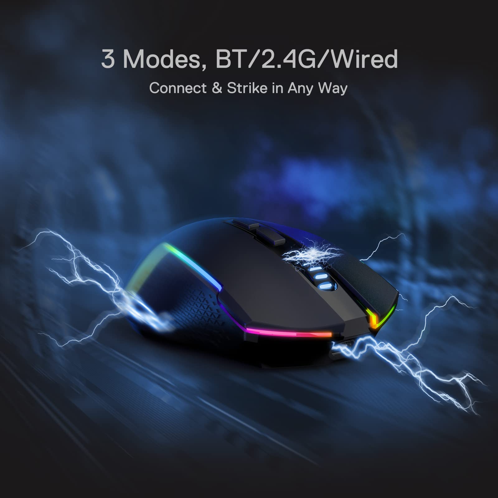 Redragon M693 Wireless Gaming Mouse, 8000 DPI Wired/Wireless Gamer Mouse w/ 3-Mode Connection, BT & 2.4G Wireless, 7 Macro Buttons, Reliable Power Capacity for PC/Mac/Laptop