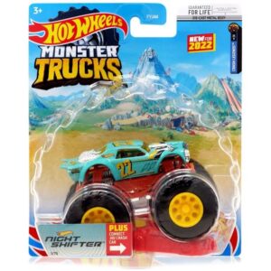 monster trucks night shifter with connect and crash car, 1:64 scale diecast truck