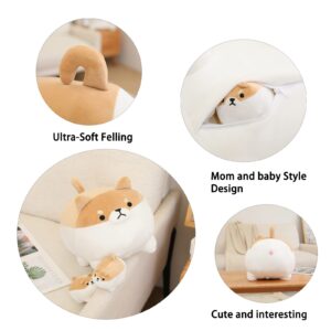 SQEQE Stuffed Animal Shiba Inu Plush Toy with 4 Baby Shiba Inu Plushies in her Tummy, Stuffed Cotton Plush Animal Toy Gift for Kids