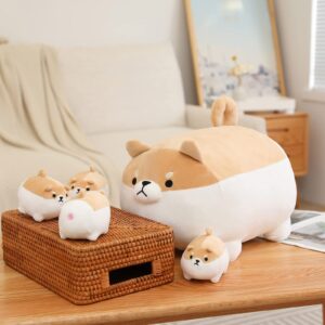 SQEQE Stuffed Animal Shiba Inu Plush Toy with 4 Baby Shiba Inu Plushies in her Tummy, Stuffed Cotton Plush Animal Toy Gift for Kids