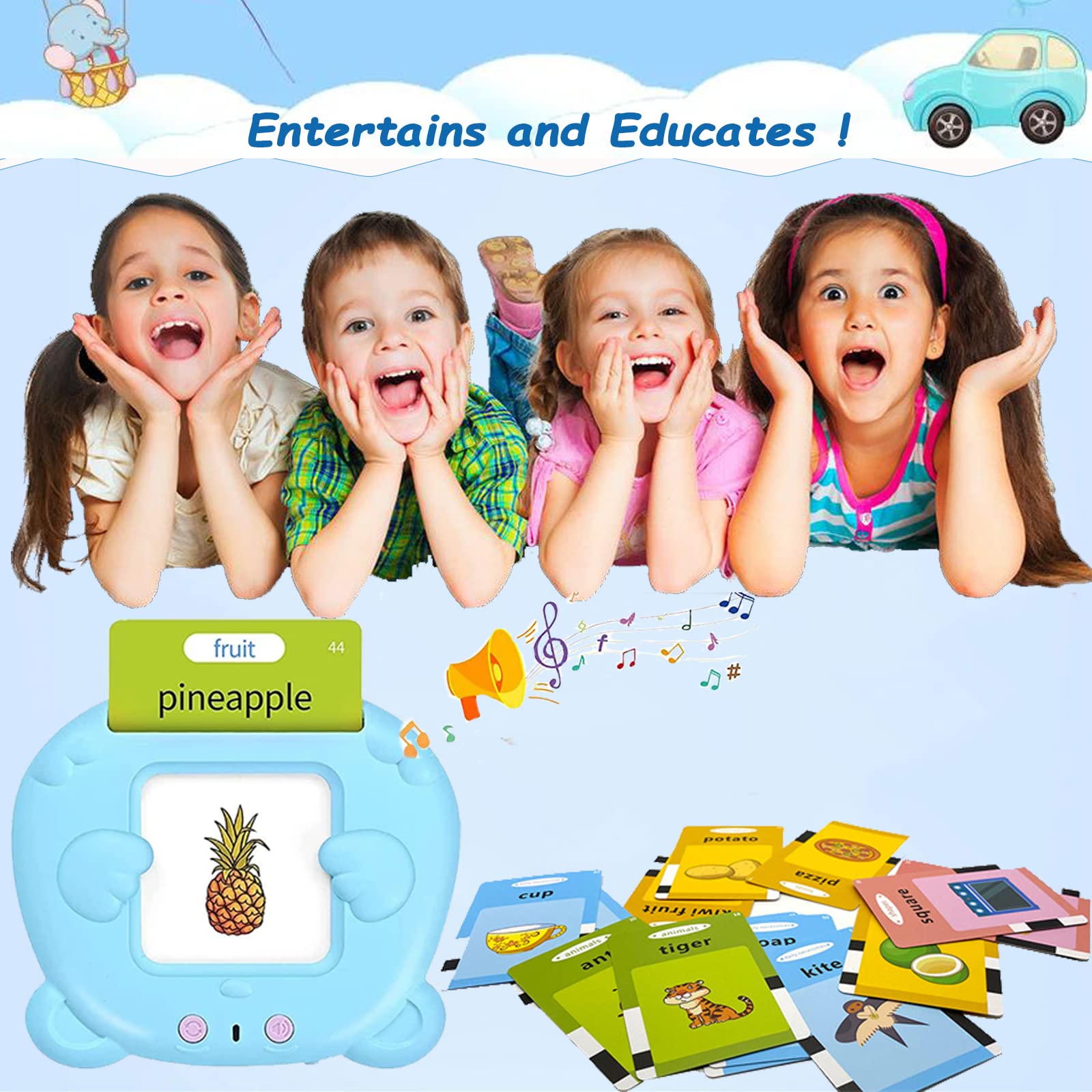 Talking Flash Cards Educational Toys for 1-6 Years Old Boys Girls, Toddlers Learning Toys Electronic Interactive Toys, Preschool Montessori Toys Christmas Birthday Gift(510 Words New Blue)