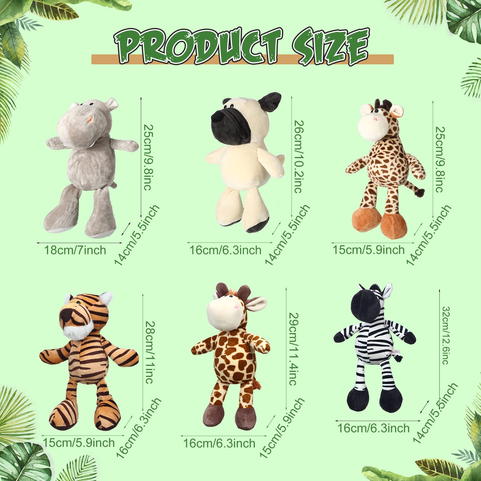 12 Pieces Safari Stuffed Animals Cute 9.9 Inch Plush Jungle Animal Toys Set Includes Tiger Lion Elephant Monkey Shar Pei Giraffe Stuffed Animals Bulk for Zoo Animal Theme Party