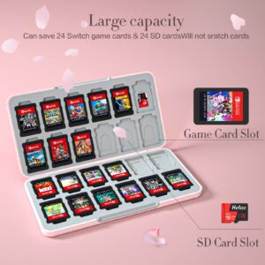 NANANINO Switch Game Case Pink, Cherry Blossoms Pattern Switch Game Card Case with 24 Game Card Slots and 24 Micro SD Card Slots