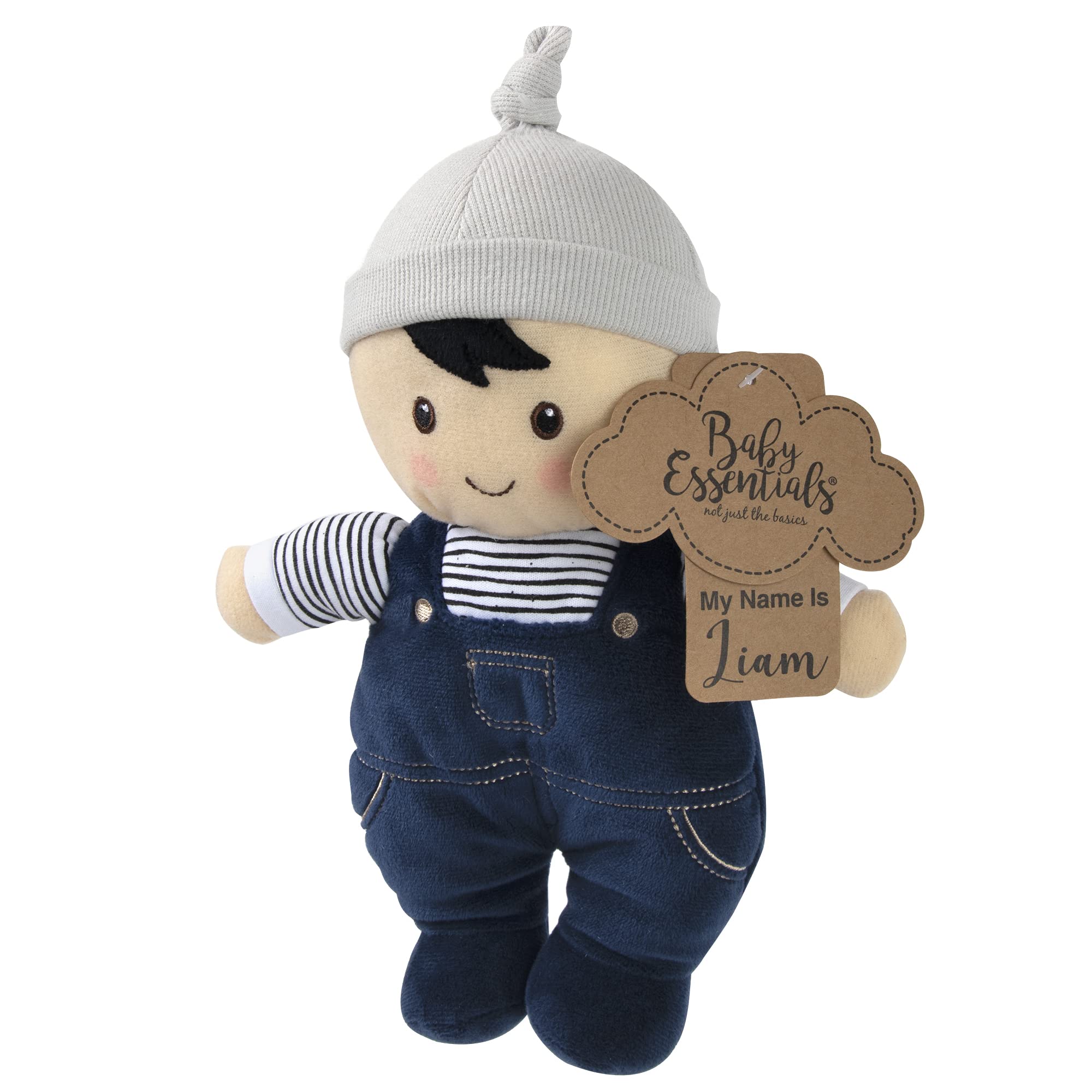 My First Doll, First Soft Plush Baby Doll with Rattle | 12 Inch Sleeping Cuddle Plush Fabric Rag Doll for Baby, Toddler Girls and Boys (Liam (Hat))