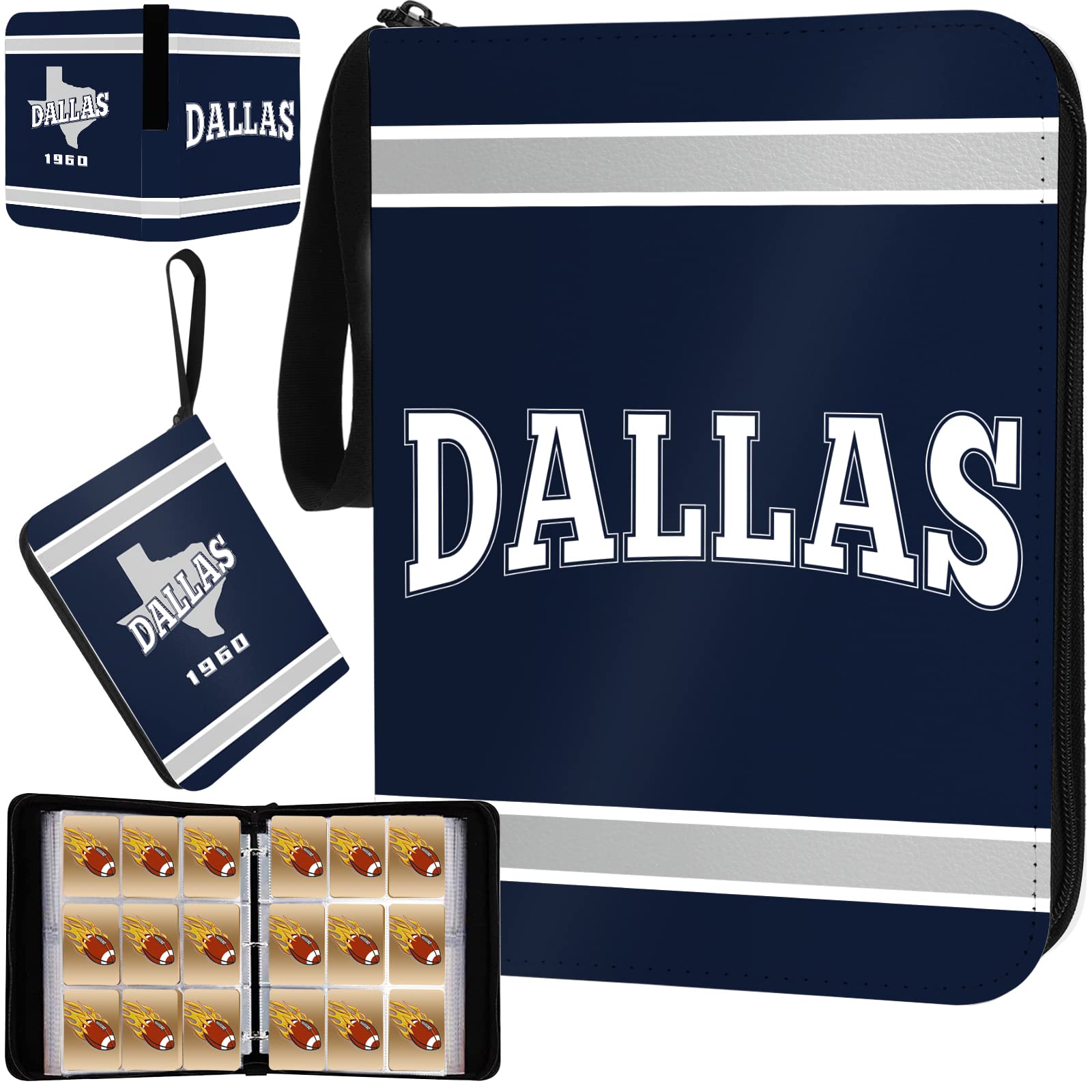 Football Card Binder with Sleeves 900 Pocket, Dallas Football Card Holder for Trading Cards Sports Card 3 Ring Binder Folder Football Collector Album Storage Book Case for Kids Boys Girls Gift (Navy)